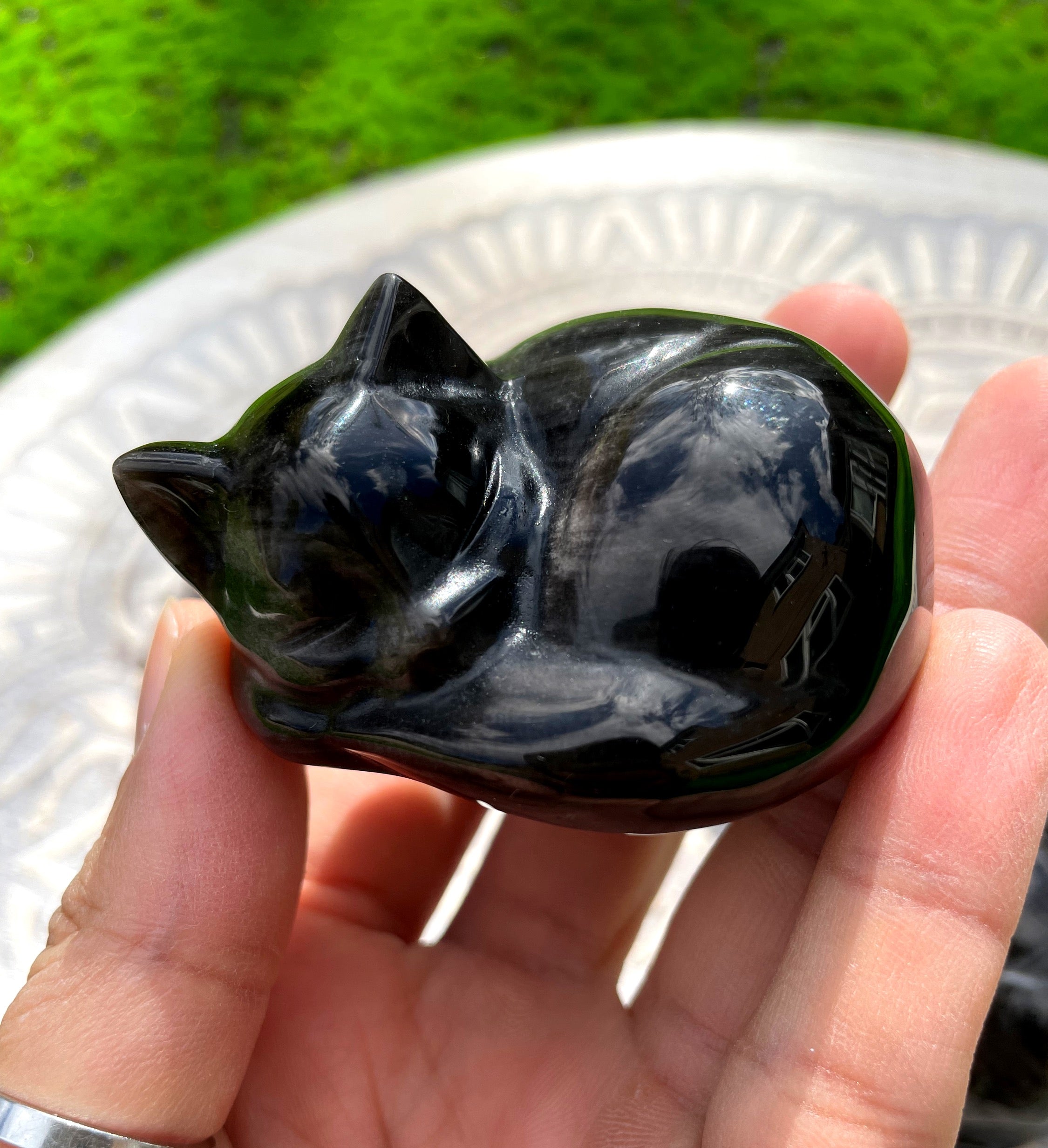 Silver Sheen Obsidian Sleeping Cat image 0