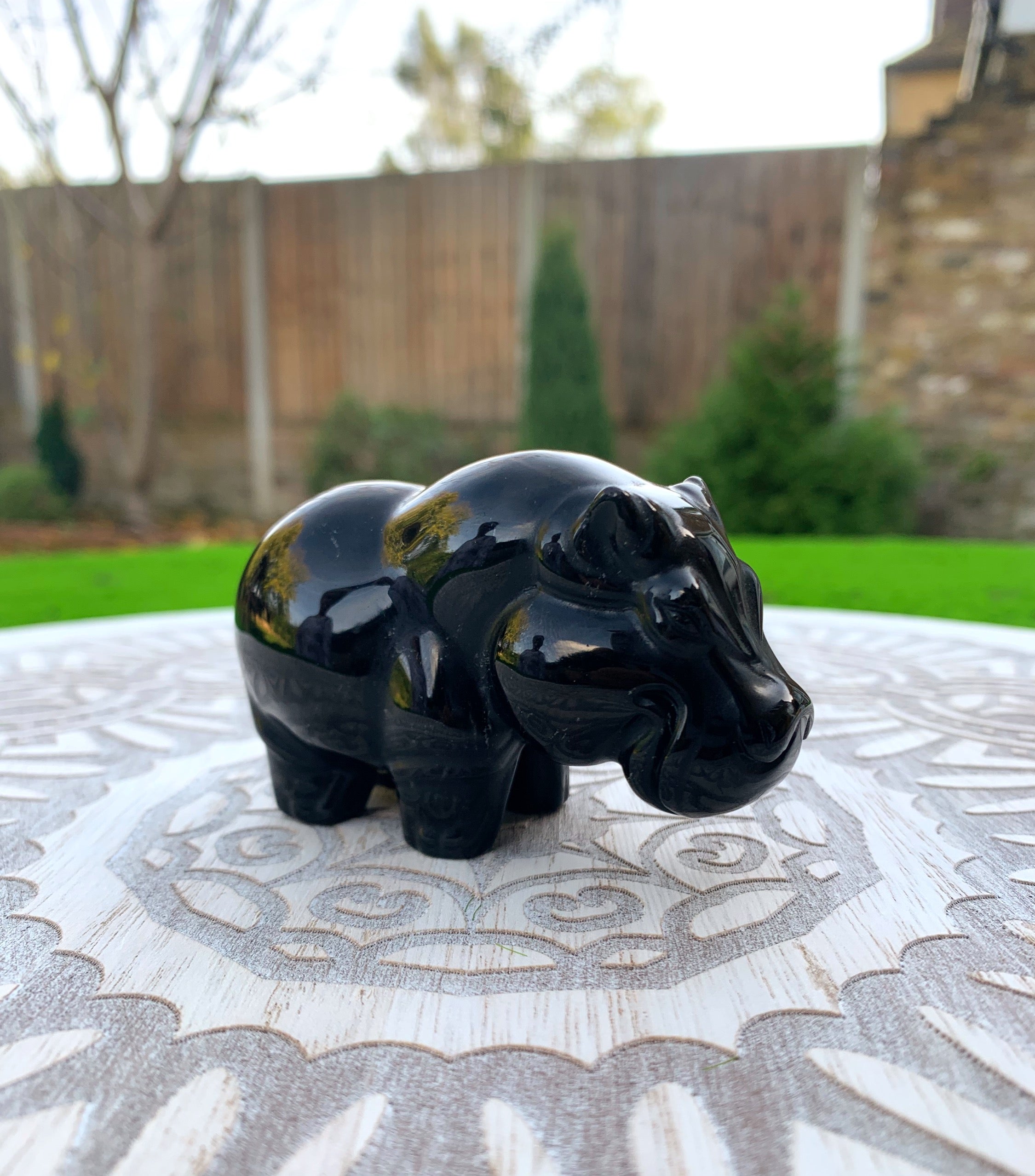 Black Obsidian Hippo Carving image 1