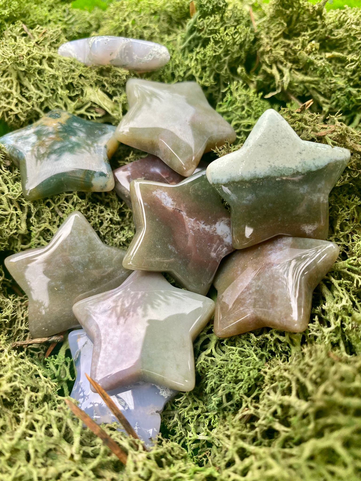 Moss Agate Star Carvings image 1