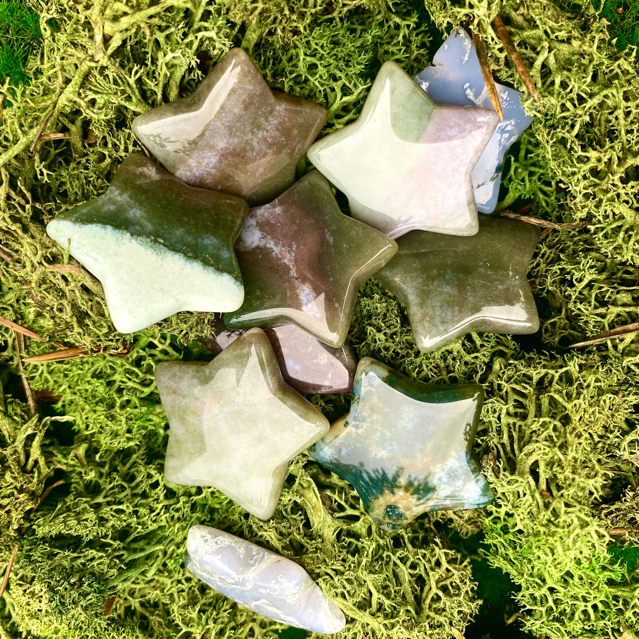 Moss Agate Star Carvings image 0