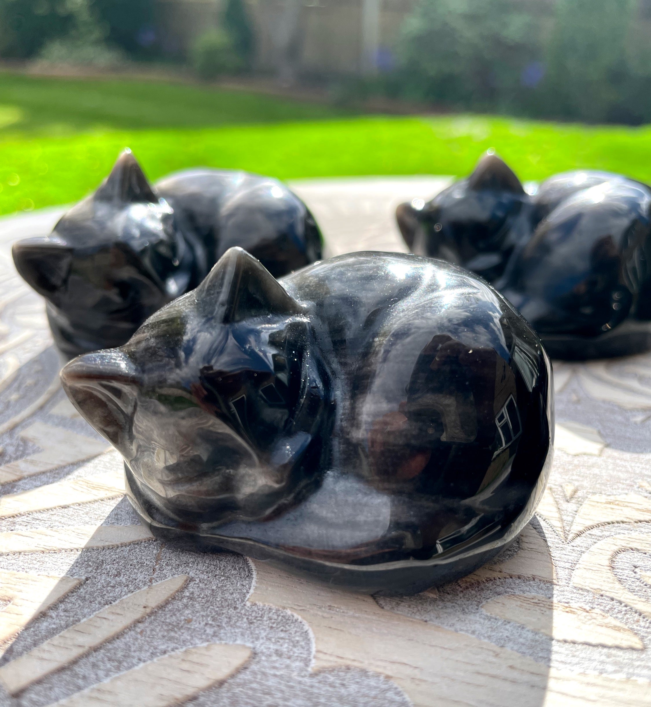 Silver Sheen Obsidian Sleeping Cat image 1