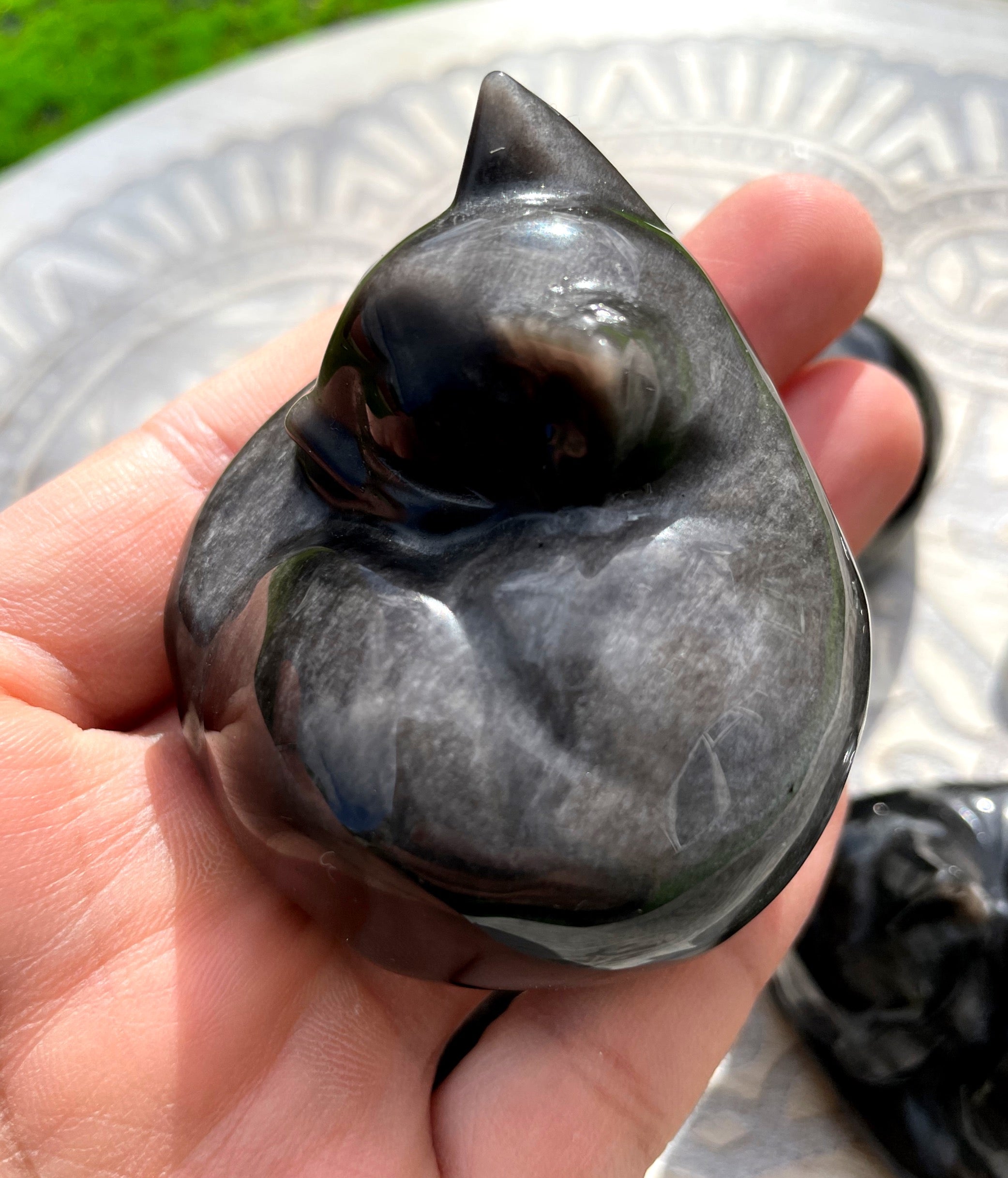 Silver Sheen Obsidian Sleeping Cat image 2