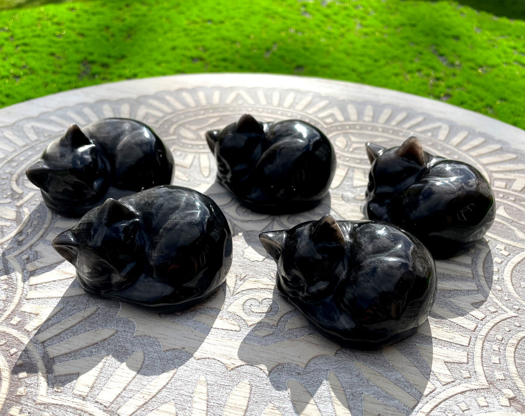 Silver Sheen Obsidian Sleeping Cat image 4