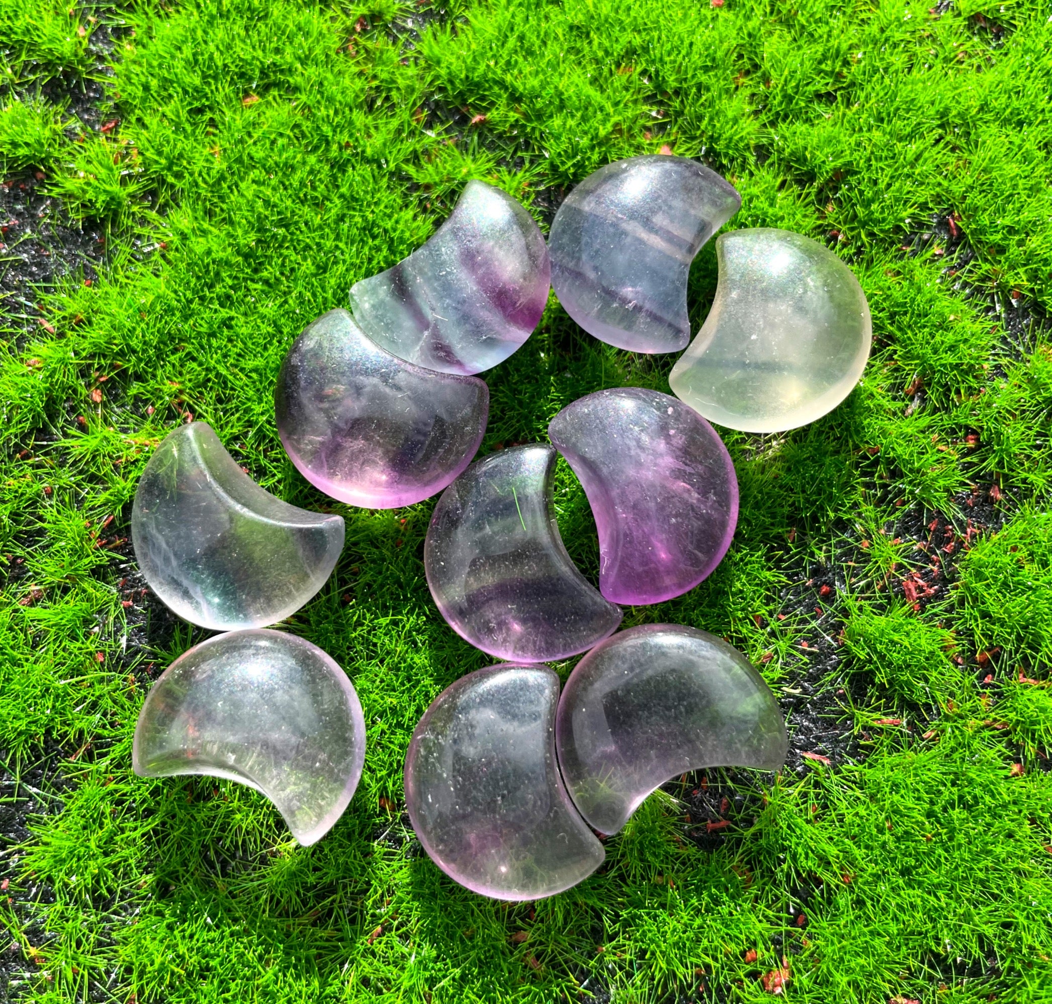 Mini RainbowFluorite Moon Carving image 0